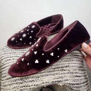 Birdies The Starling Maroon Velvet Crystal Loafer Flats Womens Size 7.5